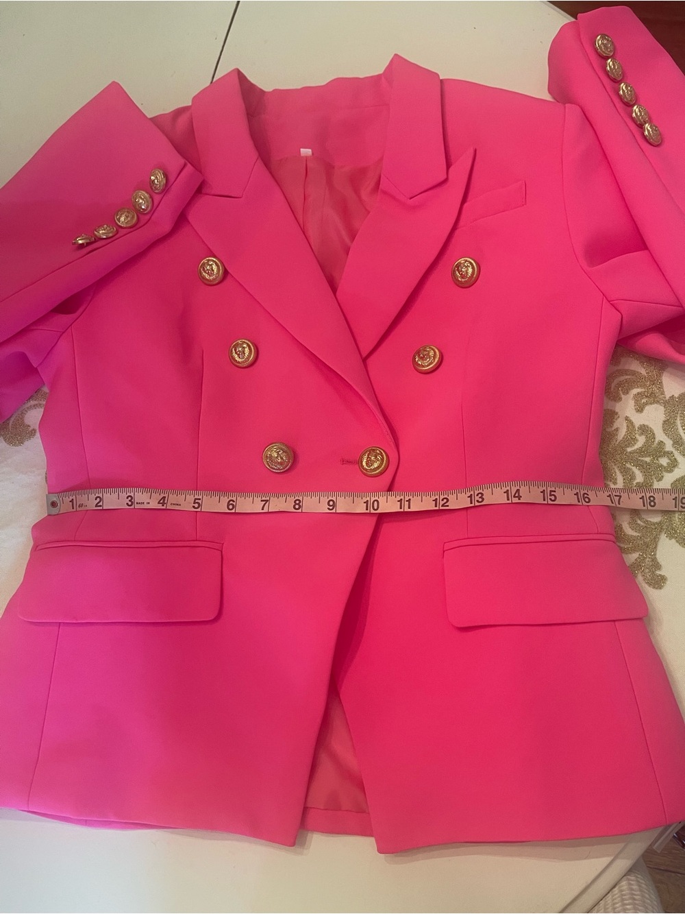 Tailored Double-Breasted Hot Pink Blazer Jacket - Picture 9 of 10